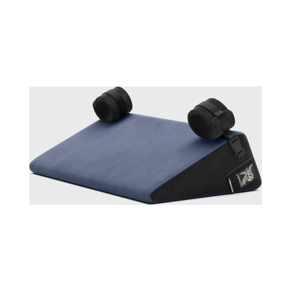 Liberator Black Label Wedge 24 in. Sex Position Pillow with Cuffs Décor Velvet Blue by Oneup Innovations Inc