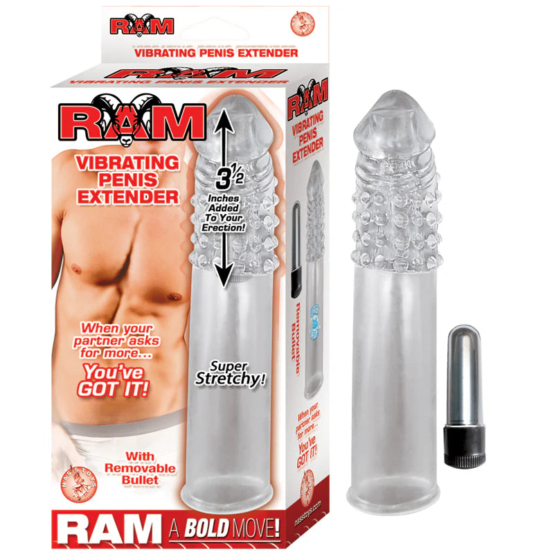 Ram 3.5in. Vibrating Penis Extender (Clear) by Nasstoys