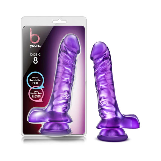 B Yours Basic 8 Realistic 9 in. Dildo with Balls Purple by Blush