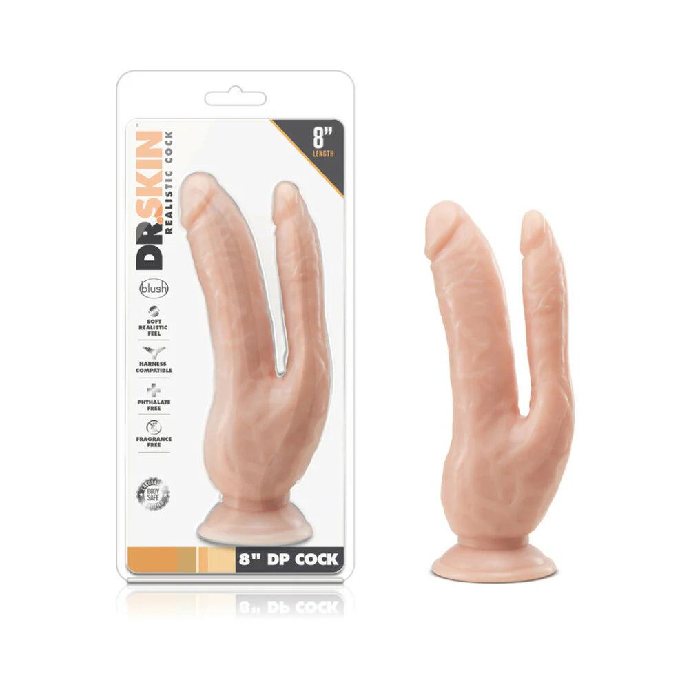 Dr. Skin DP Cock Realistic 8 in. Dual Entry Dildo Beige by Blush