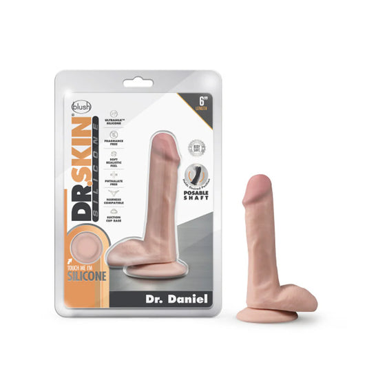 Dr. Skin Silicone Dr. Daniel Realistic 6 in. Posable Dildo with Balls Beige by Blush