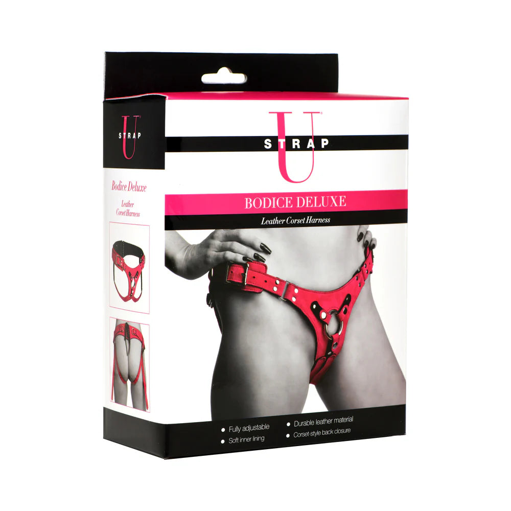 Strap U Bodice Deluxe Leather Corset Harness Pink by XR LLC