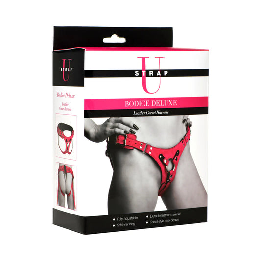 Strap U Bodice Deluxe Leather Corset Harness Pink by XR LLC