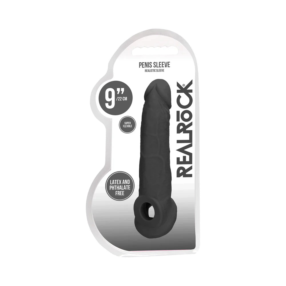 RealRock Realistic 9 in. Penis Sleeve Extender Sling Black by Shots America LLC