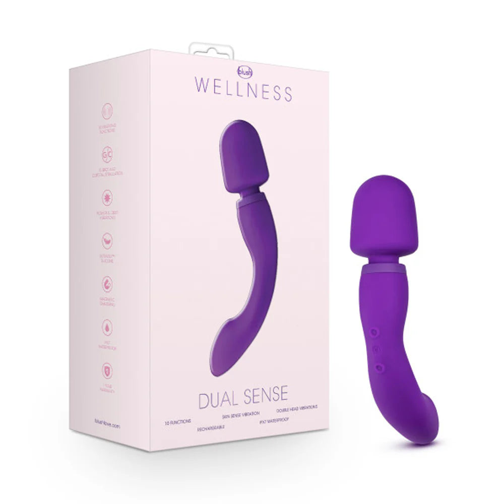 Wellness Dual Sense Rechargeable Silicone Dual Ended G-Spot & Wand Vibrator Purple by Blush