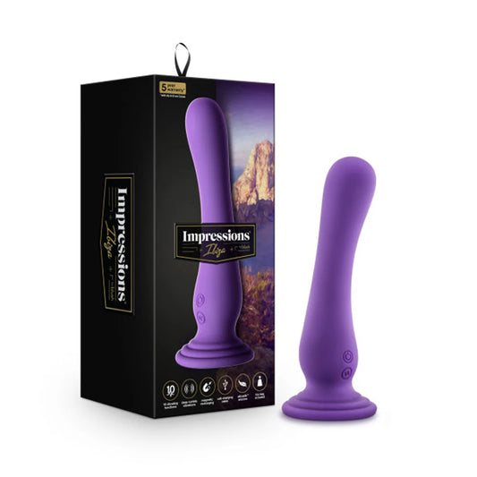 Impressions Ibiza Rechargeable Silicone 7.75 in. Vibrating Dildo with Suction Cup Plum by Blush