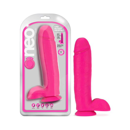 Neo 10 in. Dual Density Dildo with Balls Neon Pink by Blush