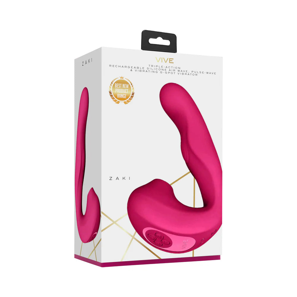 VIVE ZAKI Rechargeable Silicone Airwave Pulse Wave Vibrating G-Spot Vibrator Pink by Shots America LLC