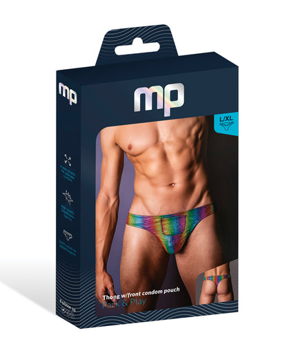 Pack & Play Thong w/Front Condom Pouch - Rainbow L/XL by Comme ci comme ca
