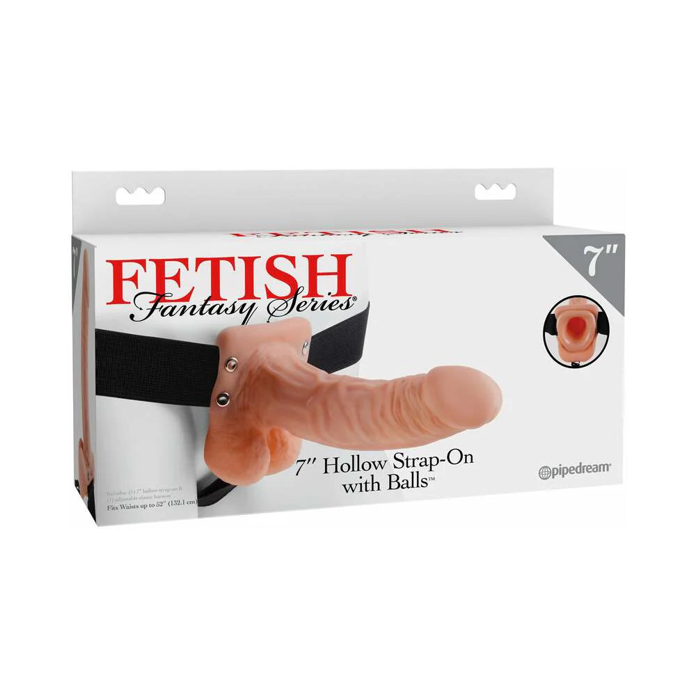 Fetish Fantasy Series 7 in. Hollow Strap-On with Balls Beige/Black by Pipedream