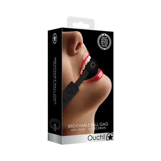 Ouch! Velvet Adjustable Breathable Ball Gag With Velcro Straps Black by Shots America LLC