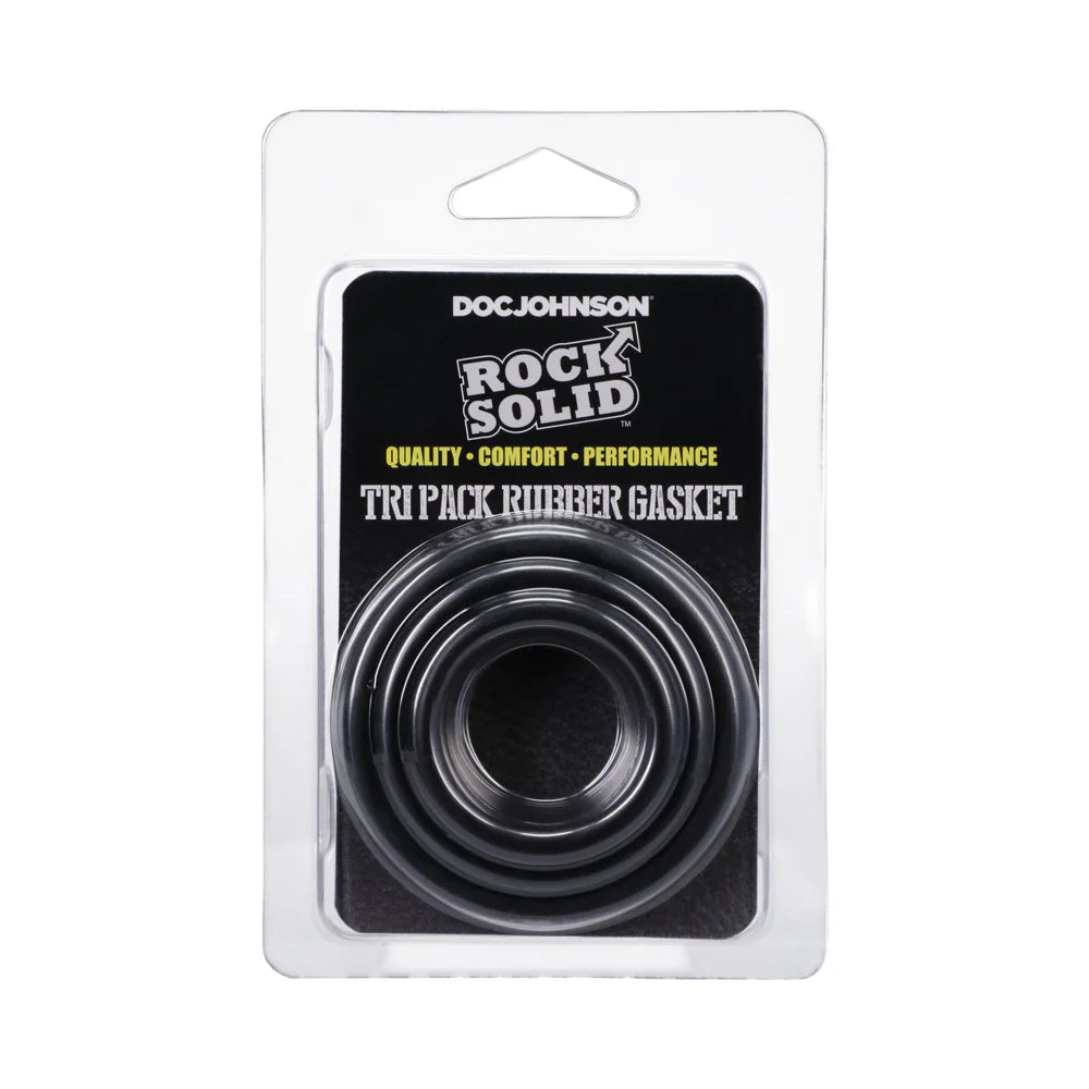 Rock Solid Tri-Pack Rubber Gasket (1.25in, 1.5in, 2in) Black by Doc Johnson