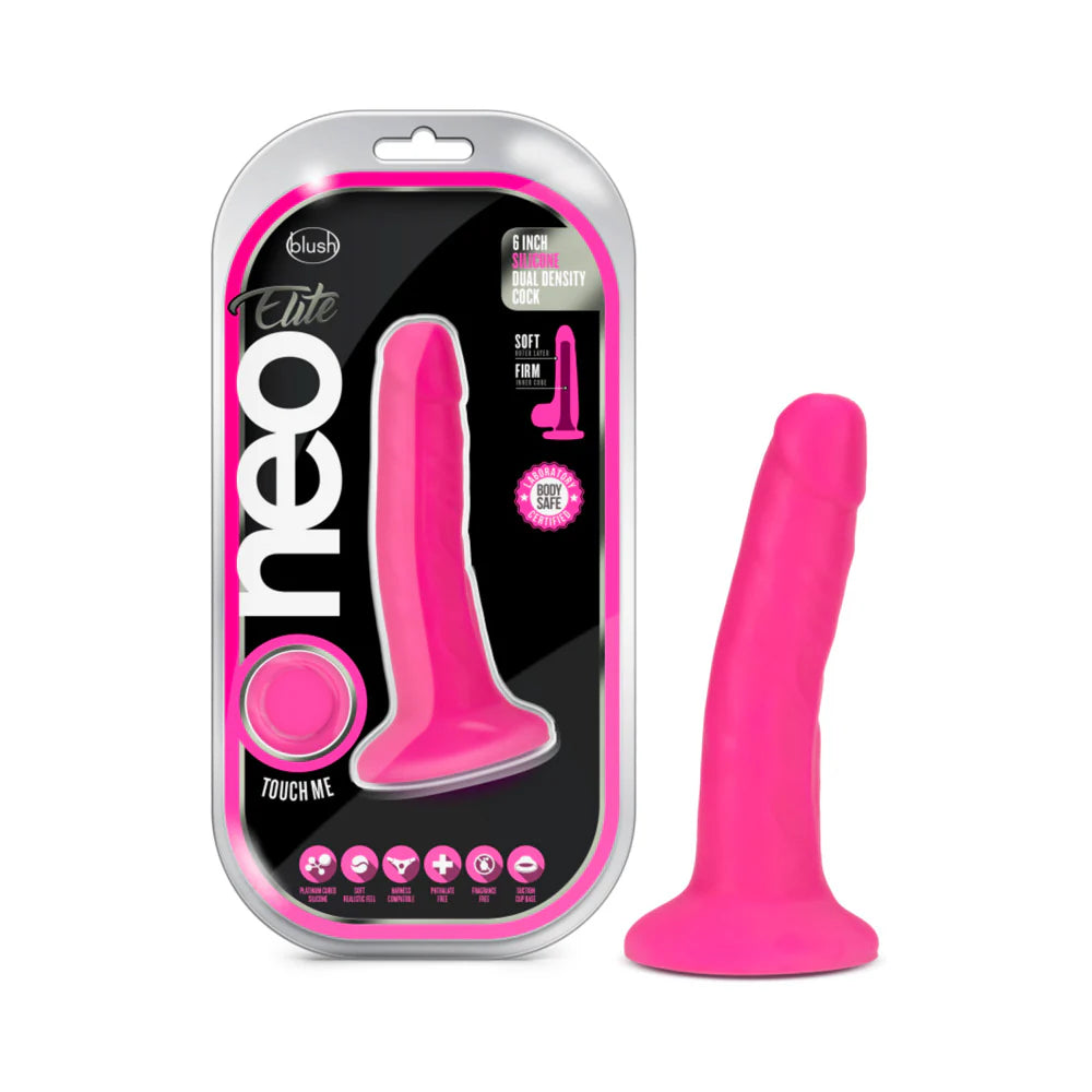 Neo Elite 6 in. Silicone Dual Density Dildo Neon Pink by Blush