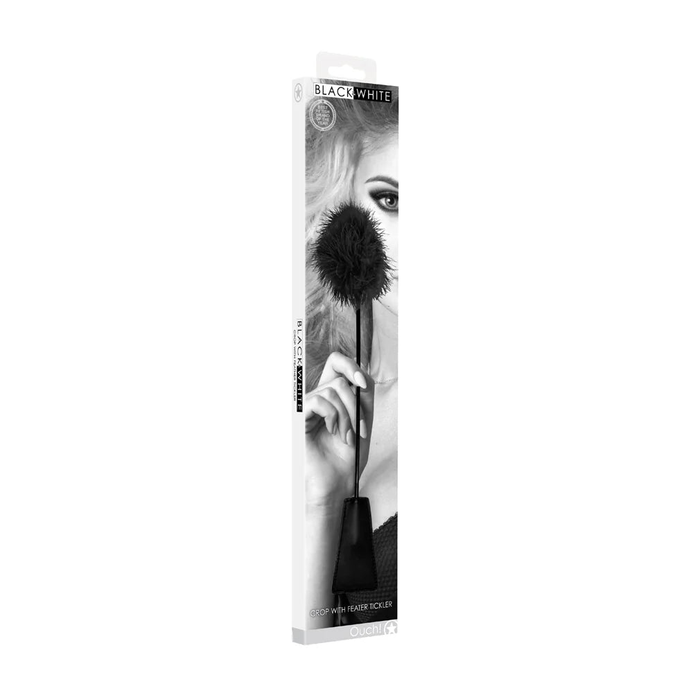 Ouch! Black & White Dual-Ended Crop With Feather Tickler Black by Shots America LLC