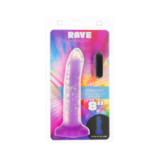 Addiction Rave 8 in. Bendable Glow-in-the-Dark Silicone Dildo Purple Confetti by BMS Factory