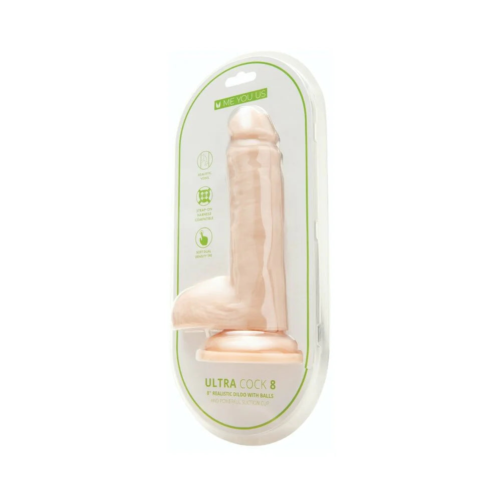 Me You Us Ultra Cock 8 in. Realistic Dual Density Dildo with Balls Vanilla by Simply Pleasure Ltd