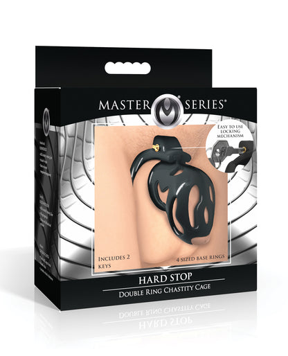 Master Series Hard Stop Double Ring Chastity Cage - Black by Xr llc