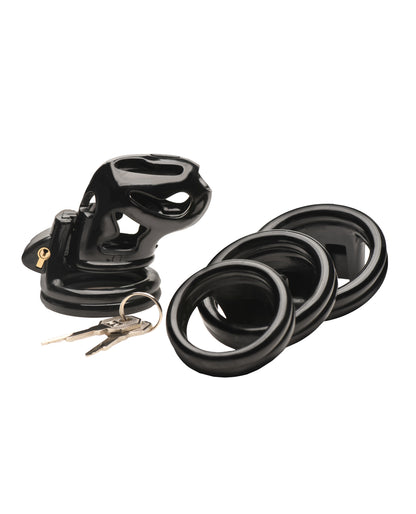 Master Series Hard Stop Double Ring Chastity Cage - Black by Xr llc