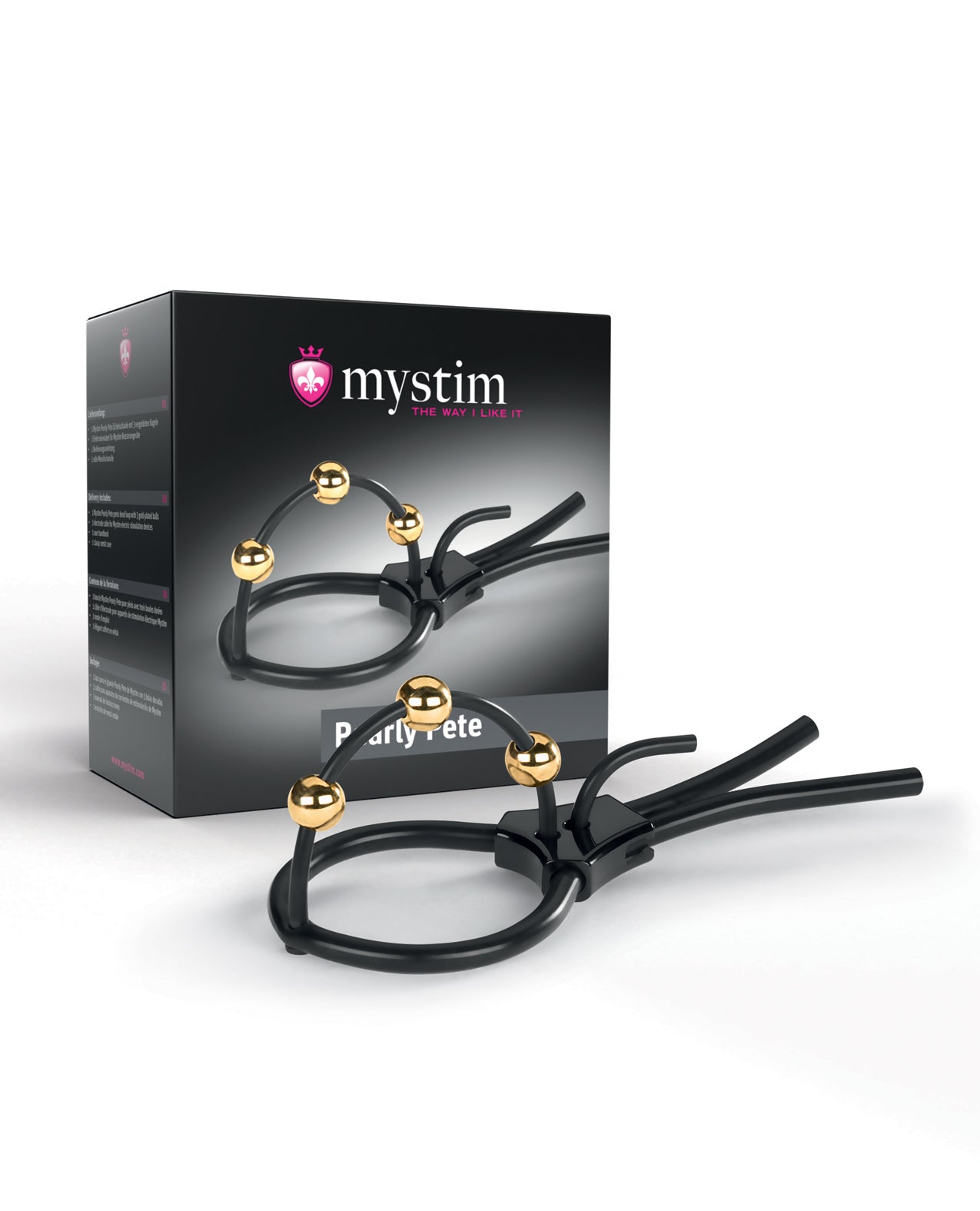 Mystim Pearly Pete Corona Strap w/Gold Balls - Black by Mystim gmbh
