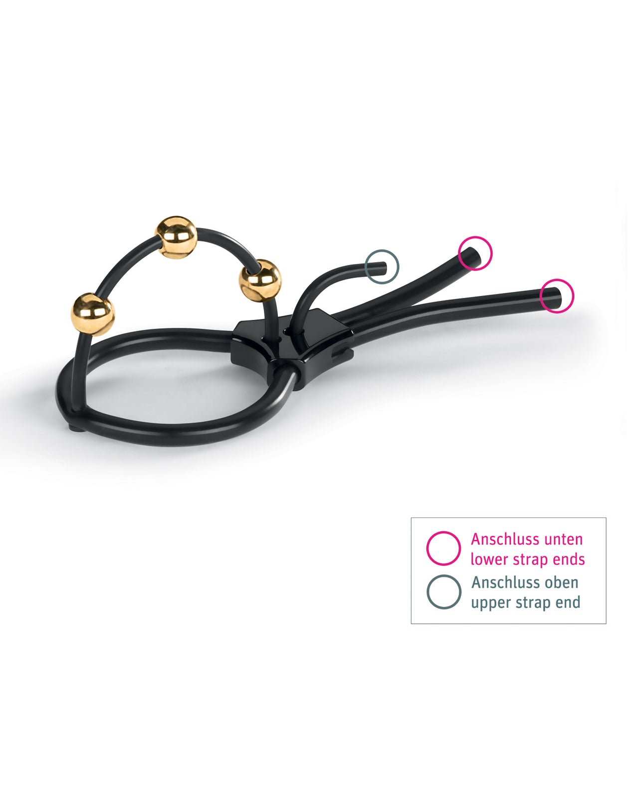 Mystim Pearly Pete Corona Strap w/Gold Balls - Black by Mystim gmbh