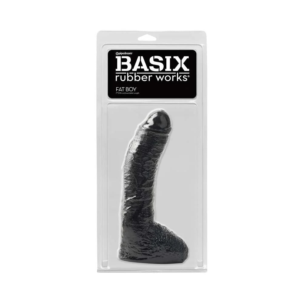 Basix Rubber Works Fat Boy 10 in. Dildo With Balls Black by Pipedream