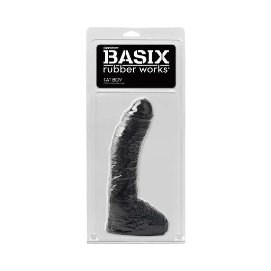 Basix Rubber Works Fat Boy 10 in. Dildo With Balls Black by Pipedream