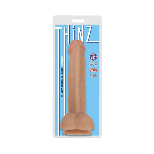Curve Toys Thinz 8 in. Slim Dildo with Balls & Suction Cup Beige by XR llc DBA Curve