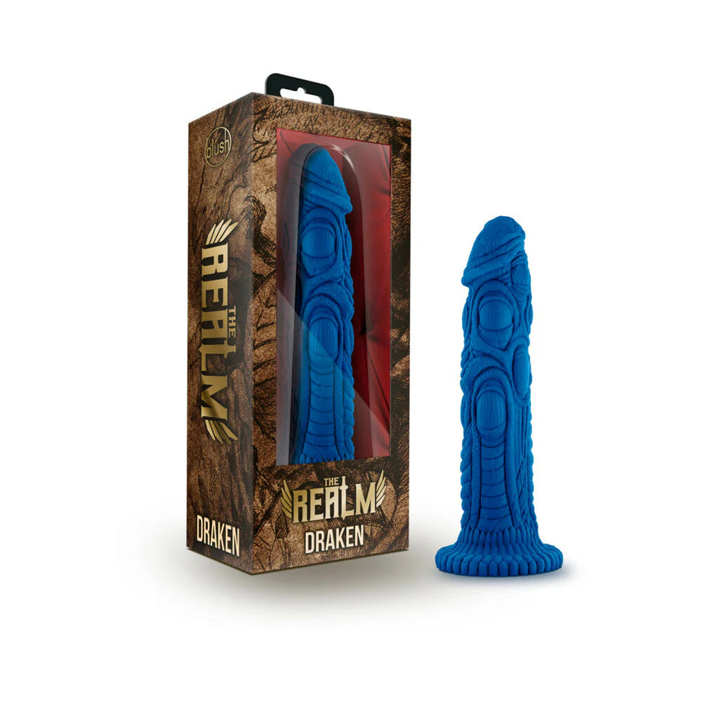 The Realm Draken 7.5 in. Silicone Lock On Fantasy Dildo Blue by Blush