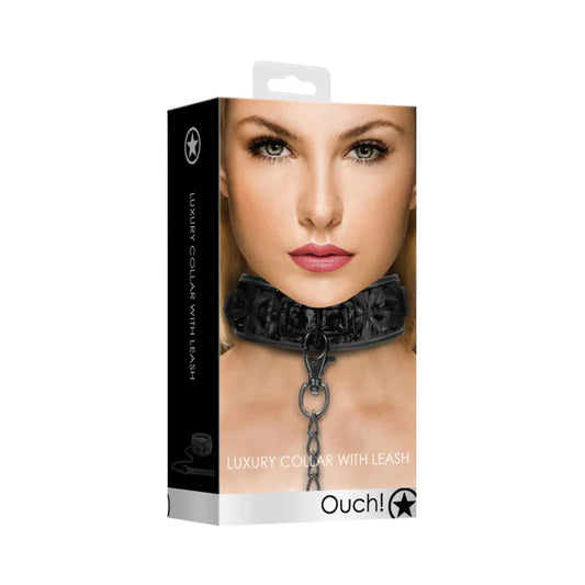 Ouch! Luxury Adjustable Collar With Leash Black by Shots America LLC