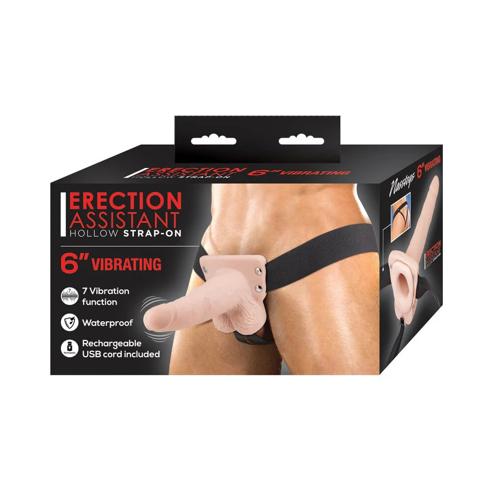 Erection Assistant Hollow Strap-On Vibrating 6 in. White by Nasstoys