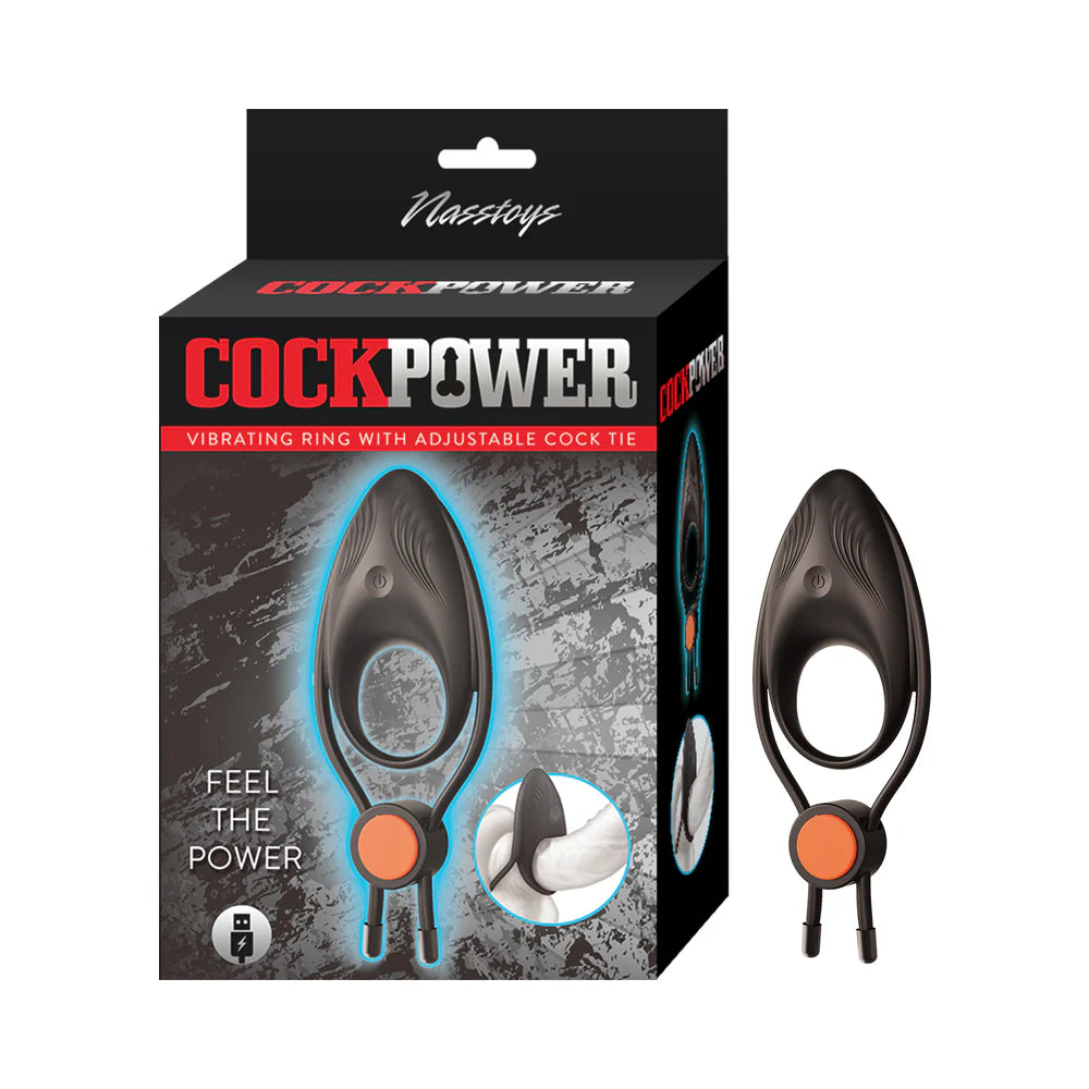 Cockpower Vibrating Ring with Adjustable Cock Tie Black by Nasstoys