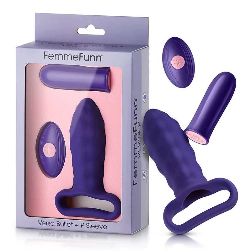 FemmeFunn Versa P Bullet Vibrator & Textured Silicone Sleeve Dark Purple by Vvole