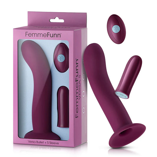 FemmeFunn Versa S Bullet Vibrator & Curved Silicone Sleeve Dark Fuchsia by Vvole