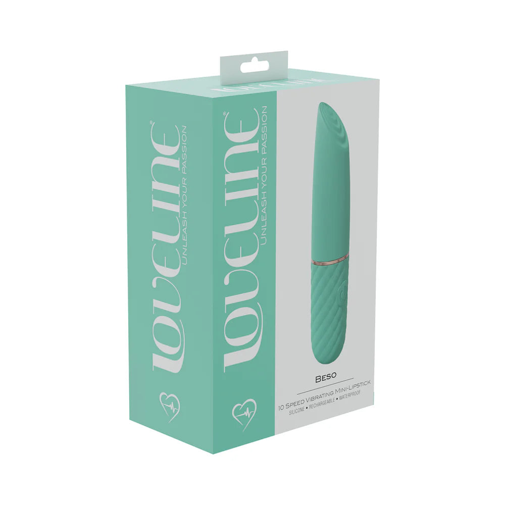 LoveLine Beso 10 Speed Vibrating Mini-Lipstick Silicone Rechargeable Waterproof Green by Shots America LLC