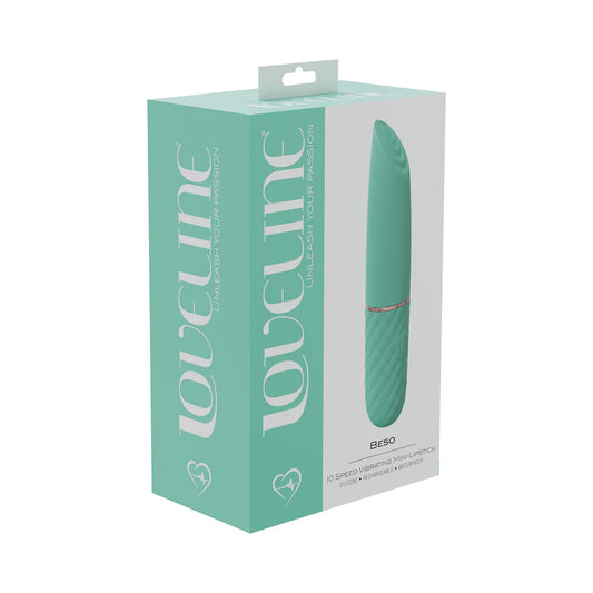 LoveLine Beso 10 Speed Vibrating Mini-Lipstick Silicone Rechargeable Waterproof Green by Shots America LLC