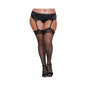 Dreamgirl Plus-Size Fishnet Thigh-High Stockings With Lace Top Black Queen by Dreamgirl International
