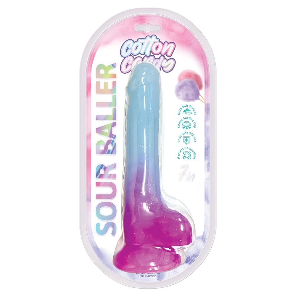Cotton Candy Sour Baller 7 in. Silicone Dildo Aqua/Purple by Hott Products Unlimited