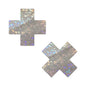 Pastease Plus X Shattered Glass Disco Ball Glitter White Cross Nipple Pasties by Pastease
