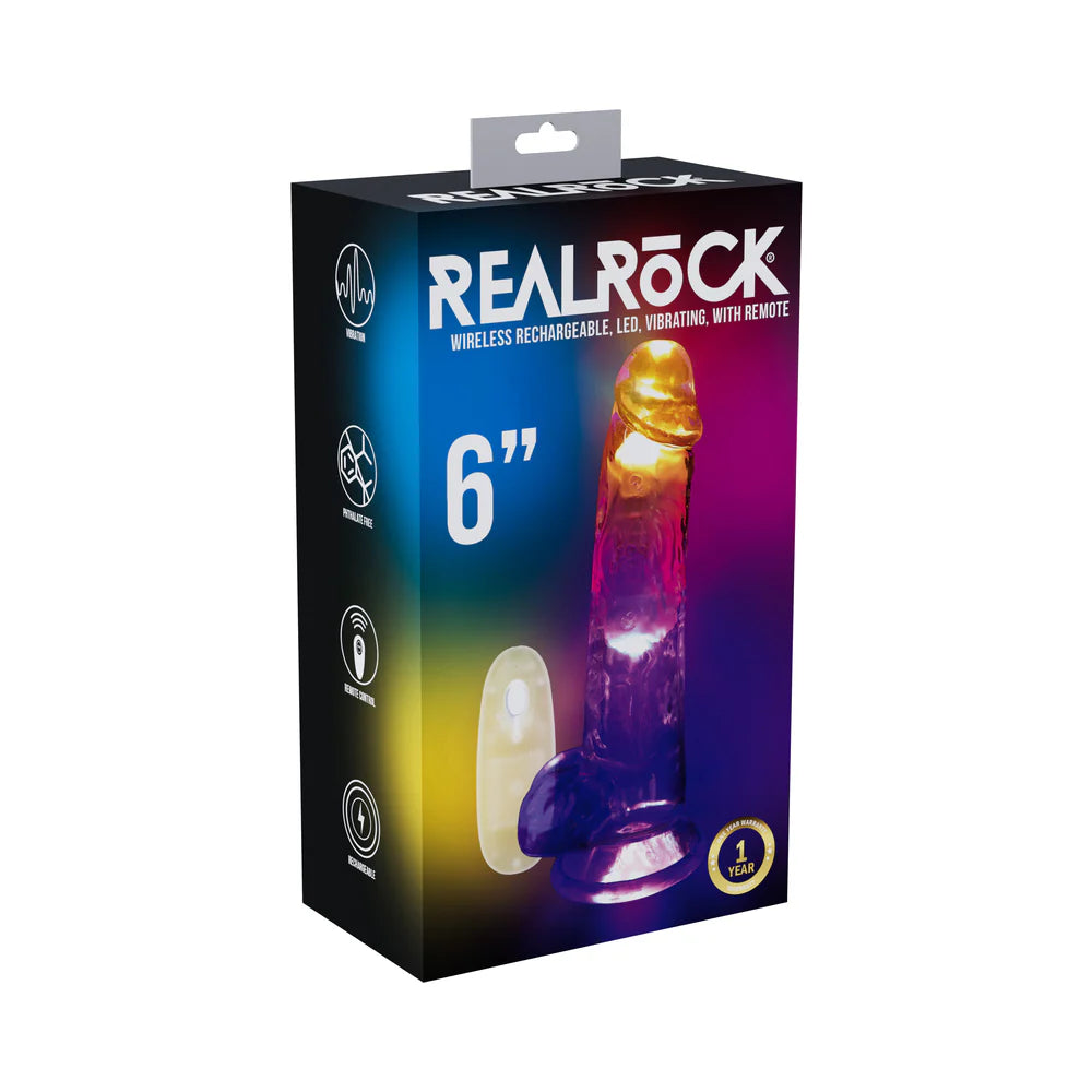 RealRock Wireless Rechargeable Remote Control Vibrating 6 in. Dildo with Balls Clear by Shots America LLC
