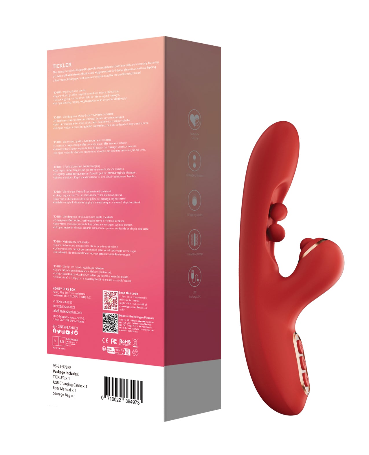 Tickler Wiggling G-Spot Vibrator & Tapping Clitoral Stimulator - Red by Uc global trade inc/honey play b