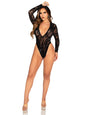 Rhinestone Lace Deep-v High Cut Bodysuit - Os - Black by Leg Avenue