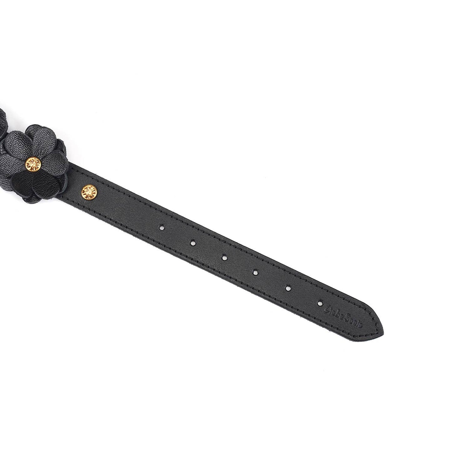 Liebe Seele- Black Leather Flowers Collar with Leash