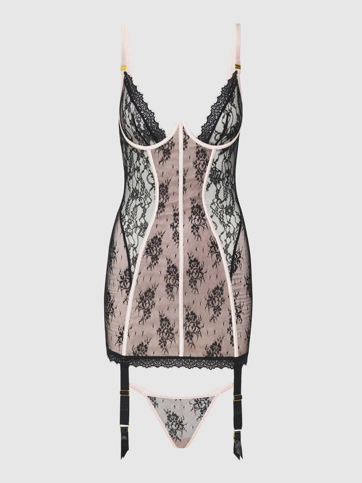 JOCELYN LACE & SATIN CHEMISE & G-STRING SET by House of Desire
