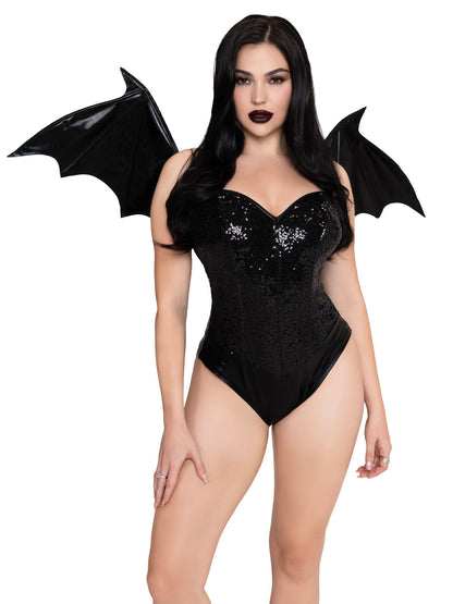 Wet Look Strapless Bat Wings Black by Leg Avenue