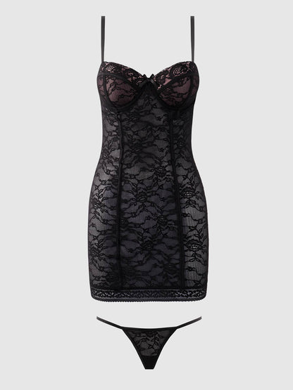 SAVANNAH LACE PUSH UP CHEMISE & G-STRING SET by House of Desire