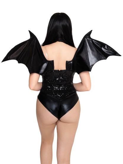 Wet Look Strapless Bat Wings Black by Leg Avenue