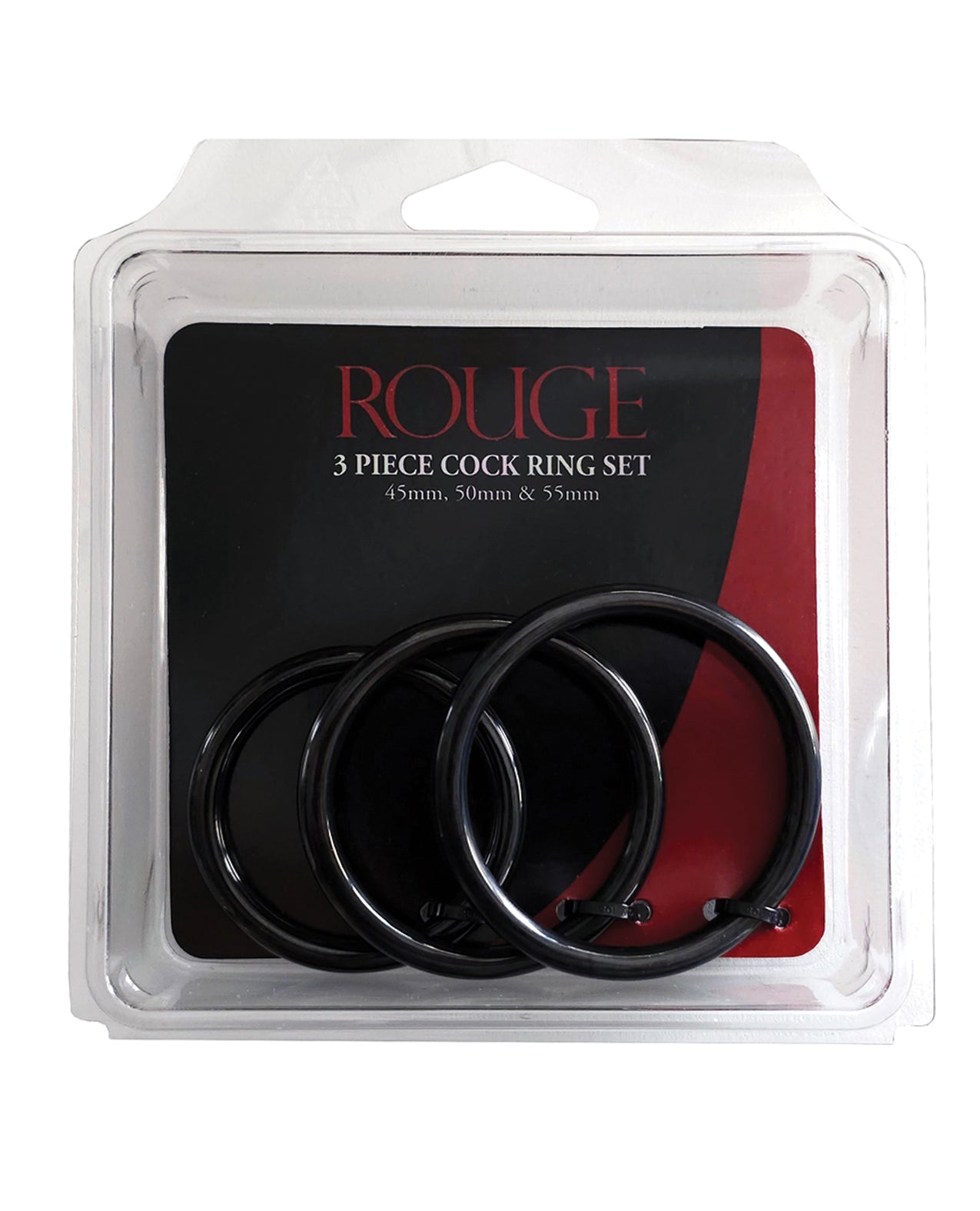 Rouge Black Stainless Steel 3 Piece Cock Ring Set - Black by Rouge group ltd