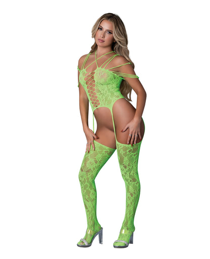 Seamless Strappy Body Stocking - Neon Green O/S by Magic moments int'l