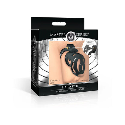 Master Series Hard Stop Double Ring Chastity Cage - Black by Xr llc