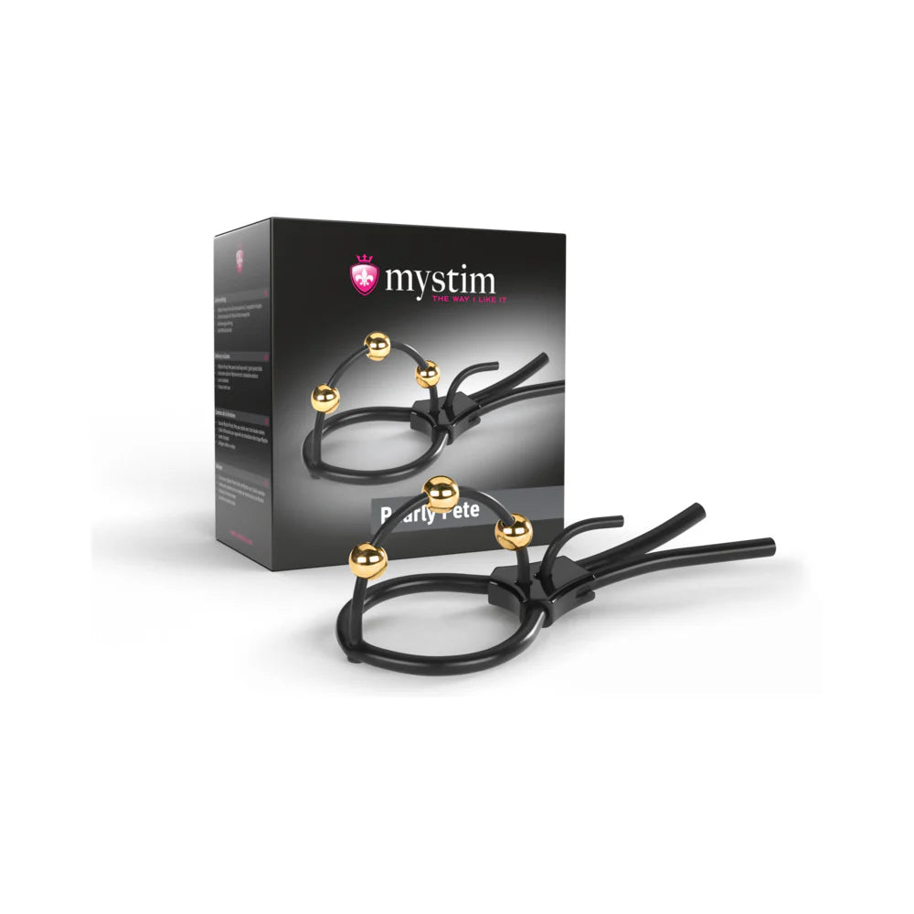 Mystim Pearly Pete Corona Strap w/Gold Balls - Black by Mystim gmbh